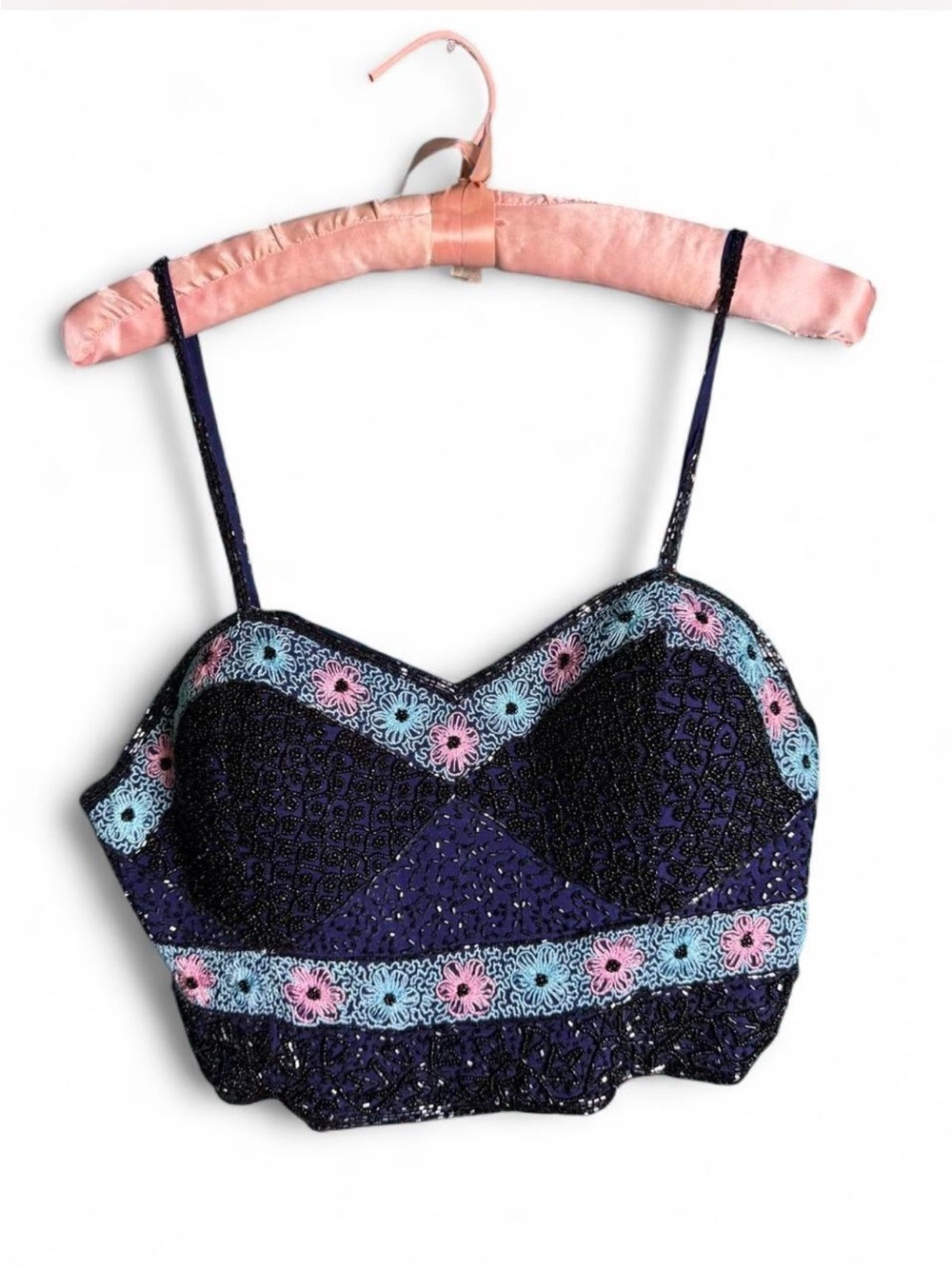 Vintage Hand Beaded Floral Bustier Crop Top